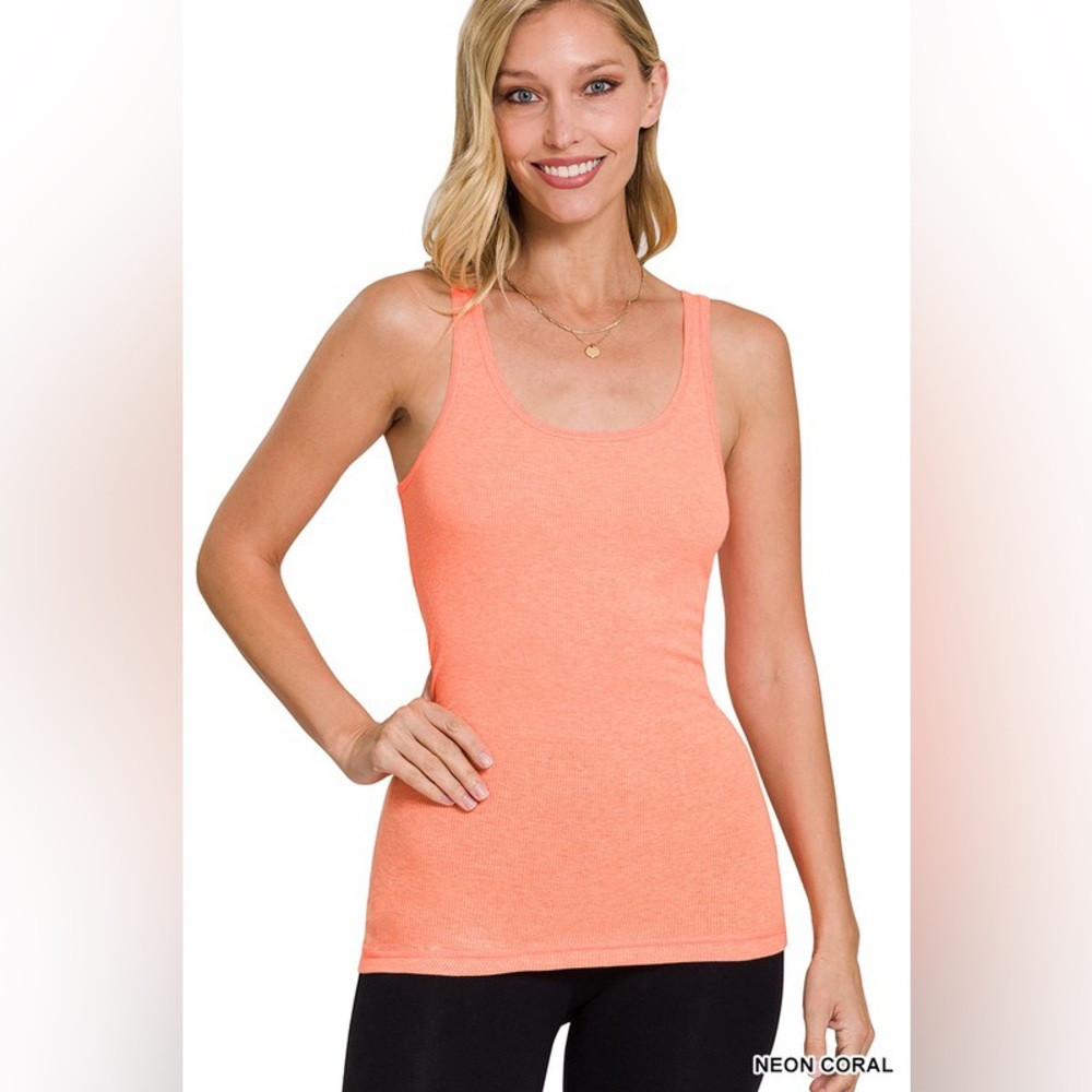 Neon Coral Ribbed Racerback Tank Top